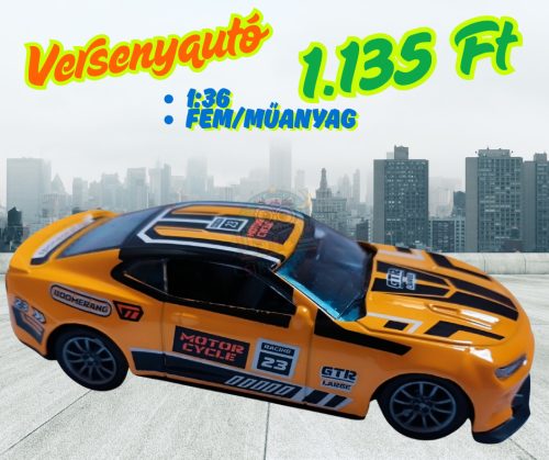 Játék lendkerekes versenyautó 1:36 - citromsárga